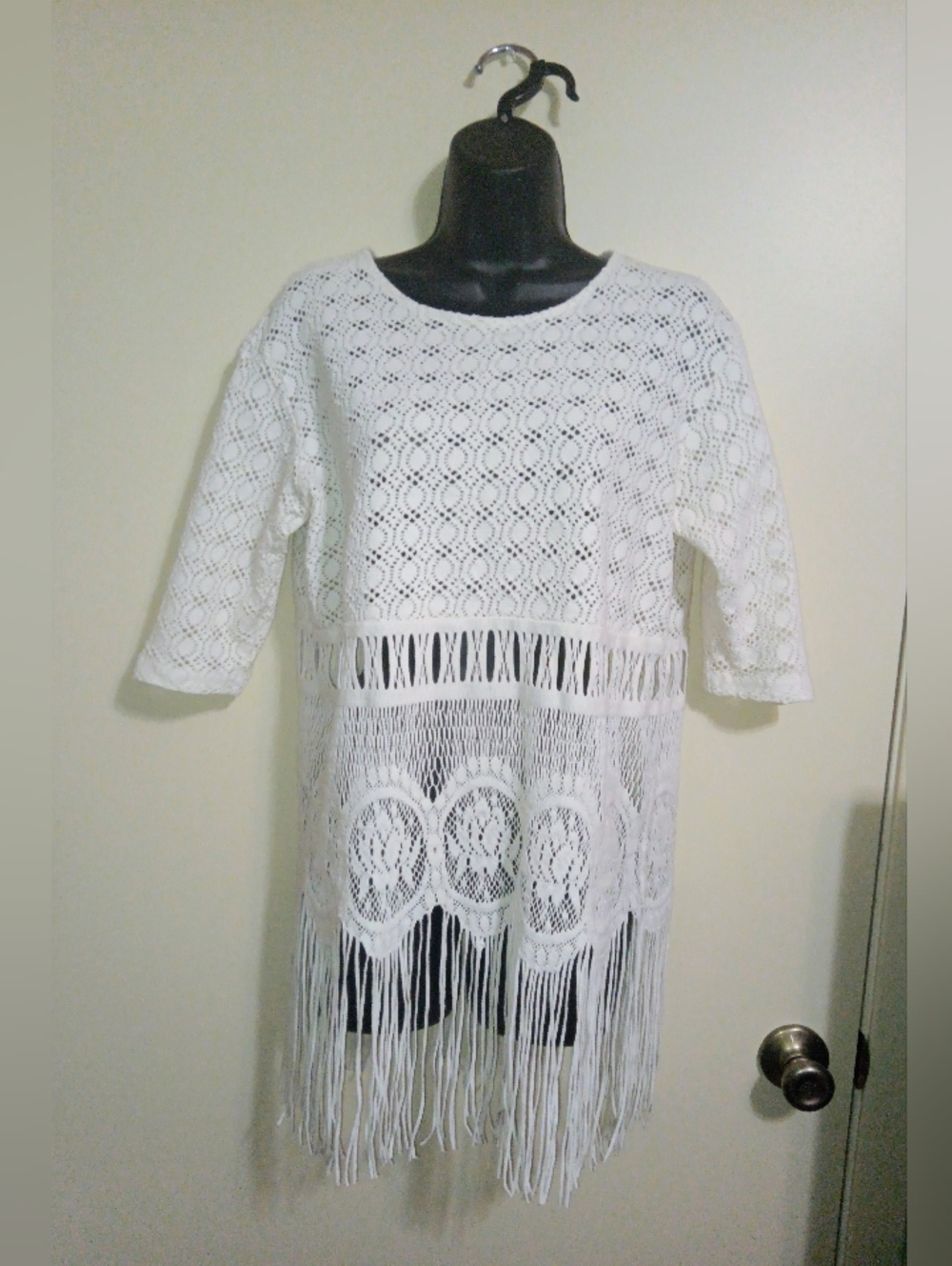 White Crochet Fringe Tunic with Boho Detailing